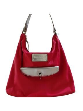 "Kate Spade" Nylon Leather and Metal Red and Silver Hobo Bag. 15'x12'  One Flaw.